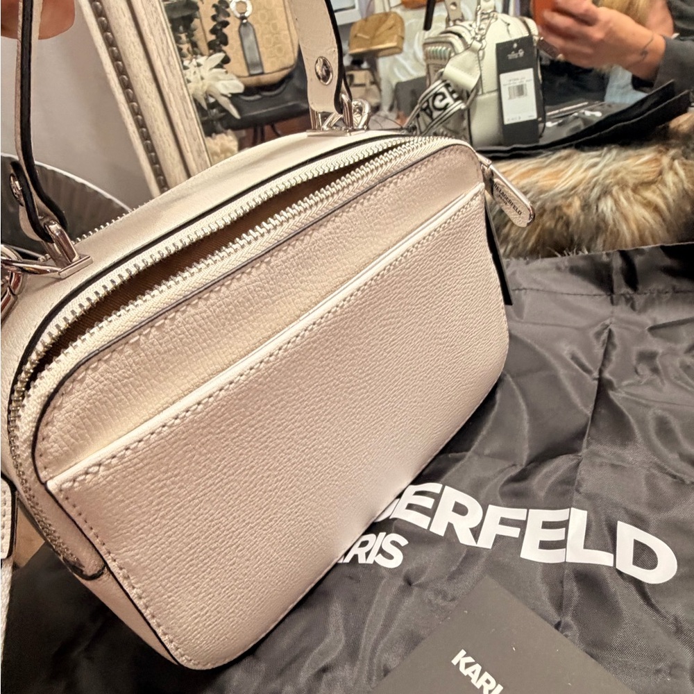 Karl Lagerfeld White Crossbody Camera Bag with Multicolor Braided Trim - Picture 4 of 6